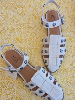 a.n.a White Studded Leather Slingback Sandals